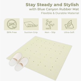 Blue Canyon Nonslip Antibacterial Rubber Shower Mats, Quick Dry Bathmat for Shower with Suction Pads & Drain Holes, Mould Resistant Bathroom Accessory, Durable Bath Rug Runner 53x53 cm – Cream