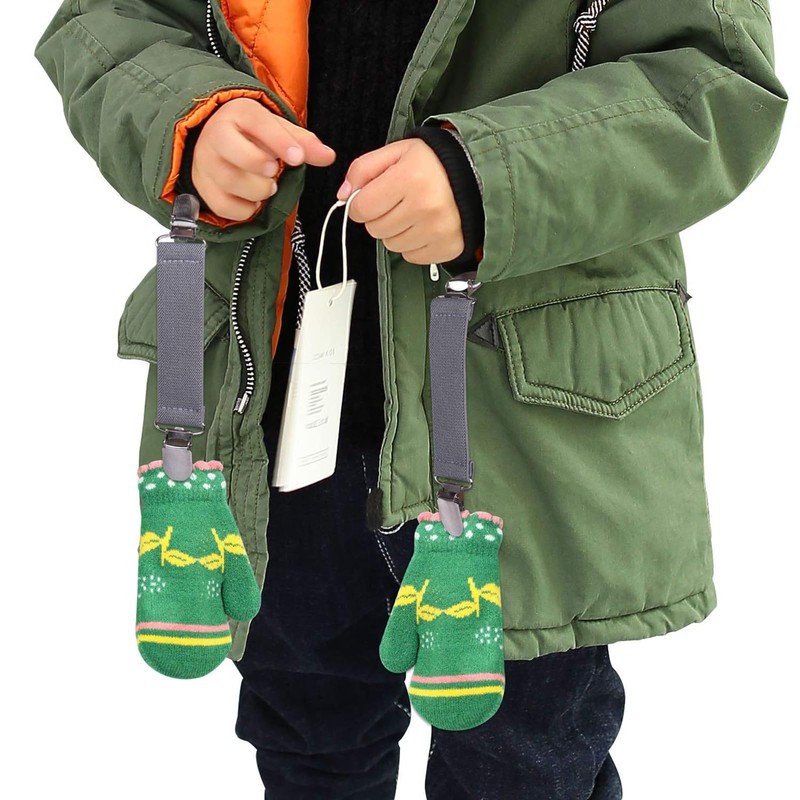 4 Pack Glove Clips, Mitten Clips with Elastic Straps for