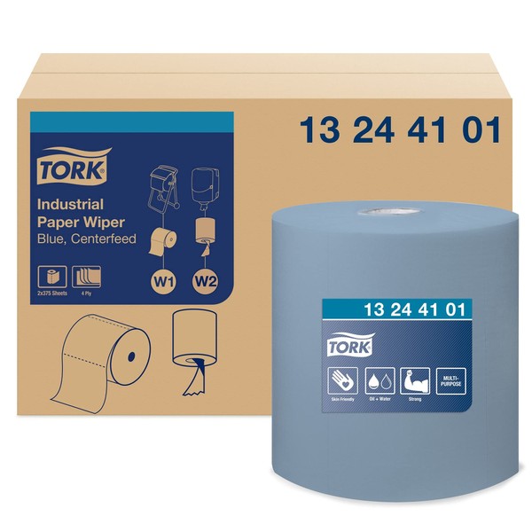 Tork Industrial Wiper Blue W1/W2, Centerfeed, 2 x 375 Sheets, 13244101