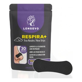 Longevo Tiras Nasales Respira+, Para Dormir, Tiras Nasales para Alivio de Congestión, 30 Piezas, Negro
