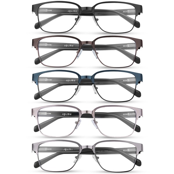 JOLISU 5PCS Reading Glasses Men - Blue Light Blocking Metal