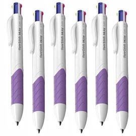 FNX 6 x Papermate InkJoy Quatro Retractable Ballpoint Pens | 1.0mm Medium Point Nib | 4 Fun Ink Colours:Turquoise Blue, Lime Green, Magenta Pink, Purple | White/Purple Barrel, Loose in Plain Packaging