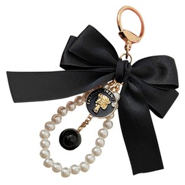 Tassel Bow-knot Keychain: Pearl Car Keyring Holder Bowknot Pearl Bracelets Keyring Cute Bow Backpack Bag Charm Pendant Car Key Ring Accessories for Valentines Day
