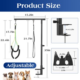 Pawaboo Dog Grooming Table Arm with Grooming Hammock, 35" Dog-Grooming-Arm Dog Grooming Stand and Free Two No Sit Haunch Holder with Grooming Loop, Foldable Dog Grooming Arm for Small Medium Pet