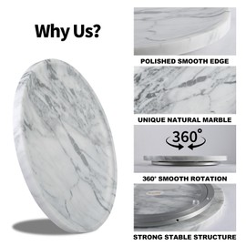 Koville Italian Natural Marble Lazy Susan, Round Marble Turntable Organizer for Spices, Rotating Cheese Board for Dining Table Display, Kitchen Countertop Spinning Serving Tray-Arabescato(White)