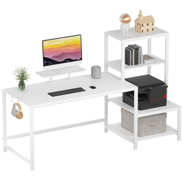 GreenForest Computer Desk 58 inch with Printer Shelf, Reversible Office
