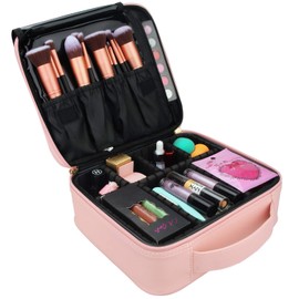 Samtour Makeup Case Travel Makeup Bag Makeup Train Case Cosmetic Bag Toiletry Makeup Brushes Organizer Portable Travel Storage Bag (Pink)