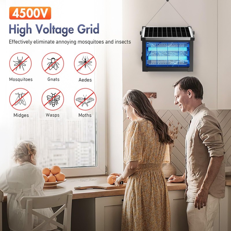Solar Bug Zapper Outdoor, Jinyeda 4500V Rechargeable Mosquito Zapper 4000mAh
