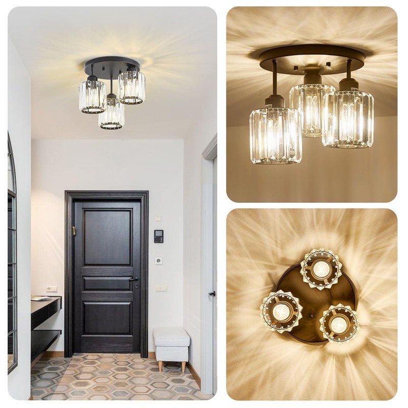 Aixialin 3-Light Modern Close to Ceiling Light Fixtures,Black Kitchen Light