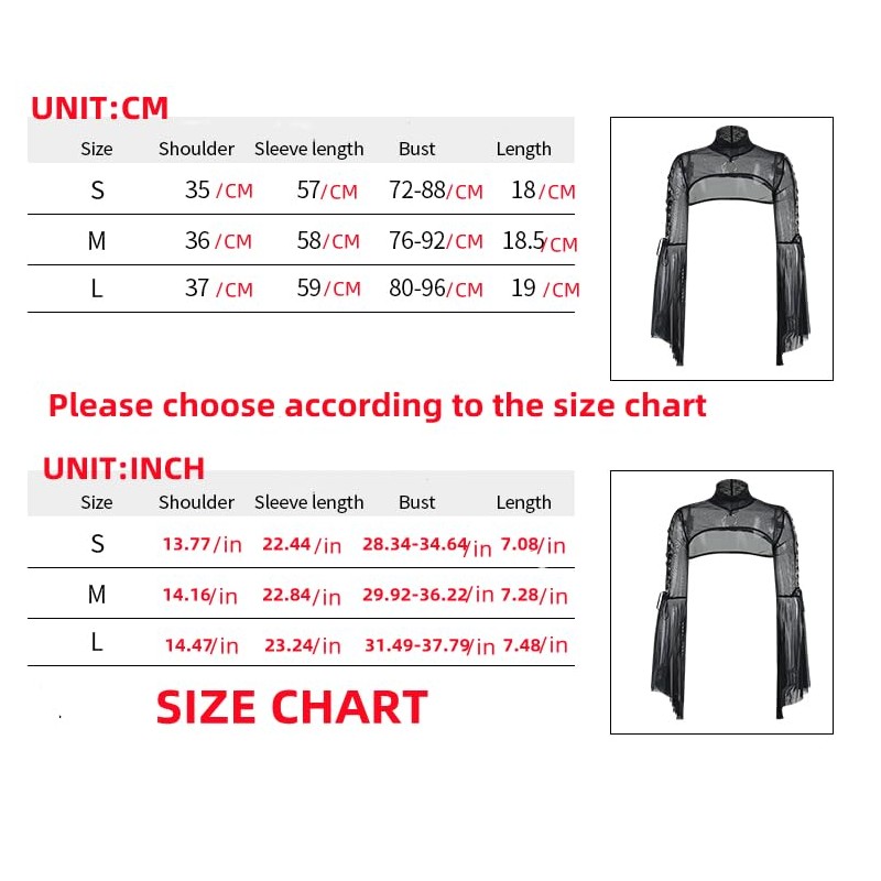 Women Goth Crop Tops Gothic Punk Fishnet Cover Up Bell