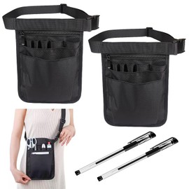 2 Pcs Nurse Belt Bag, FAURAPMNG Medical Organizer Belt for Nurse, Nurse Pocket Organizer Waist Bag Adjustable Utility Belt, Nurse Fanny Pack with Multiple Compartments (Black)
