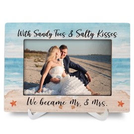 Luipk Mr and Mrs Wedding Gifts 8x6 Picture Frame, Beach Engagement Wedding Gifts for Couples Wood Photo Frame, Romantic Loves Gift Photo Picture Frames for Wall and Tabletop Display
