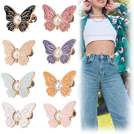 8 Sets Pant Waist Tightener, Detachable Butterfly Jean Buttons Pant Waist Tightener for Loose Jeans, Adjustable Waist Buckle Sets No Sew and No Tools Decorative Waist Buckles, Jean Buttons Pins