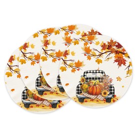 Siilues Fall Placemats 15 Inch Round Set of 4, Fall Decorations Truck Fall Decor for Table Seasonal Fall Thanksgiving DecorTable Decorations Table Runner