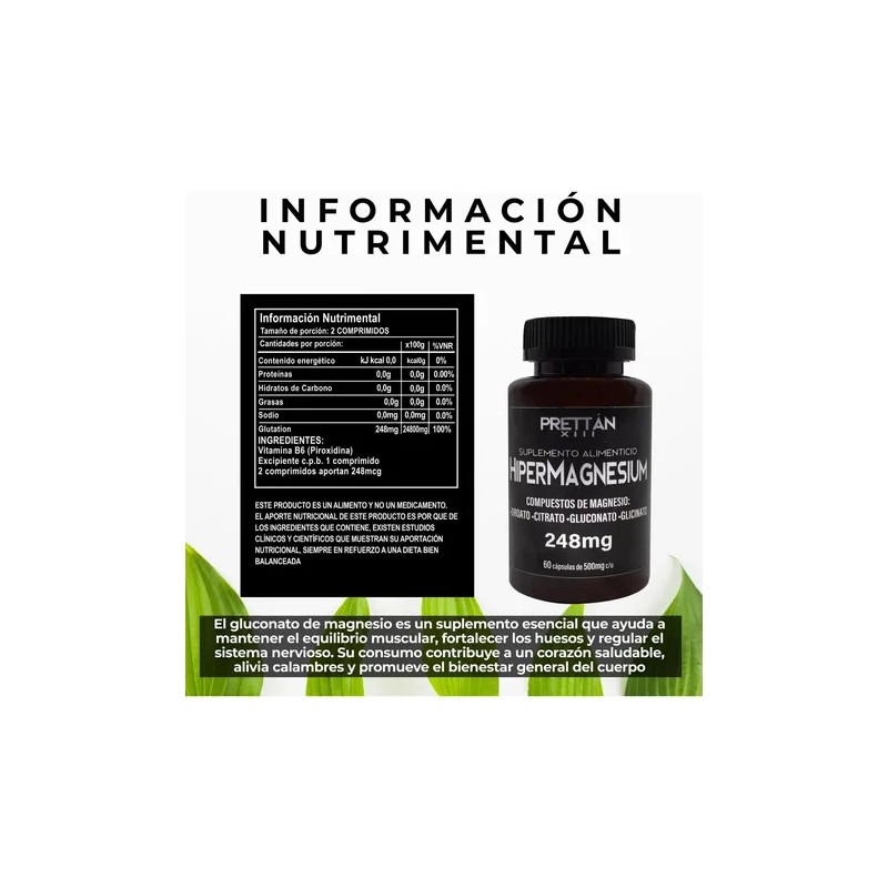 Hipermagnesio Glicinato Citrato Gluconato Prettan 500mg 60c