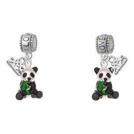 Delight Jewelry Silvertone Enamel Sitting Panda - I Love You/Love You More Charm Beads (Set of 2)