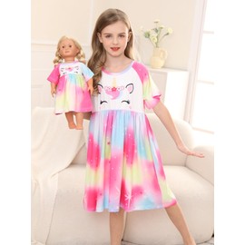 Bow Dream Girl Dress Cute and Matching American Girl Doll Clothes Accessories for Girls Dresses Set Size 110 Purple