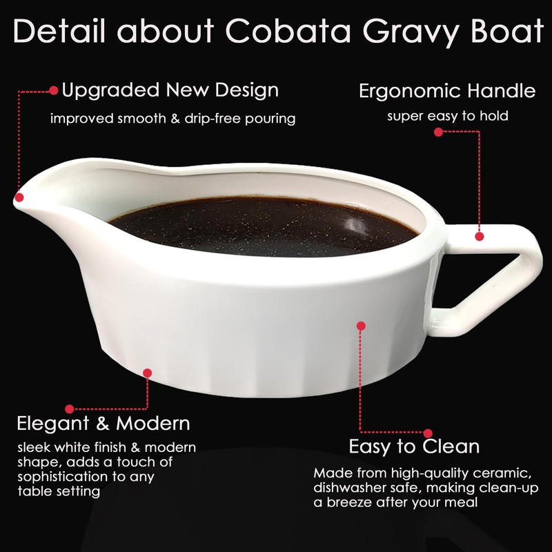 Cobata 24oz Large Capacity Gravy Boat - Upgrade Premium White