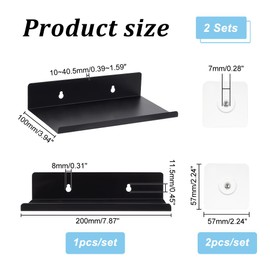 AHANDMAKER 2 Stück Schwebende Metallregale Für Die Wand, 7.87x3.9 Wandregal Aus Schwarzem Metall, Universelle Regale Für Küche, Schlafzimmer, Wohnzimmer, Make-Up-Figuren-Sammlungsdisplay