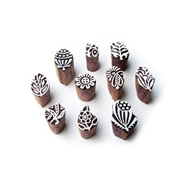 Royal Kraft Flower and Mix Traditional Designs Small Wood Blocks for Printing (Set of 10)