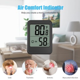 Tinia Digital Thermometer, Humidity Gauge, Mini Size Indoor Room Hygrometer with Temperature Humidity Monitor for Home, Office, Garage, Greenhouse, Black