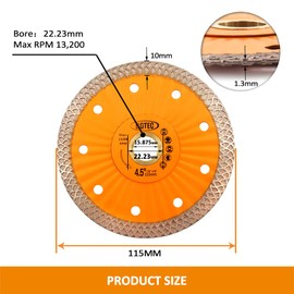 BGTEC Diamond Porcelain Saw Blades, 4-1/2 Inch/115MM Super-Thin Mesh Rim Diamond Cutting Disc with 7/8"-5/8" Arbor for Granite Tile Marble Ceramic Sandstone
