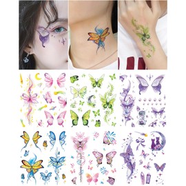 Onogola Glitter Butterfly Makeup Temporary Tattoos for Eye Women Girls, 6 Sheets Colorful Butterflies Wings Fake Tattoo Stickers Waterproof for Face Makeup Birthday Party Favors Gifts
