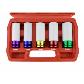 5-Pieces 1/2 Inch Lug Nut Socket Set, Drive Wheel Protector Socket, Deep Non-marring Impact Socket Set for Tire Protection (15mm 17mm 19mm 21mm 22mm)