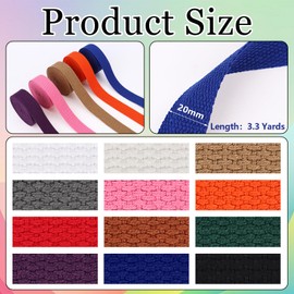 12 Pieces 36 m Cotton Webbing 20 mm Wide Bias Tape Canvas Cotton Straps Polypropylene Webbing Seam Tape for Sewing Backpacks Sewing Bag Tape DIY Crafts Knitting Packaging