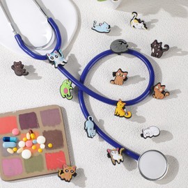 Cute Cats Stethoscope Charm Tag for Nurse - 16Pcs Cat Pendants Stethoscope Charm, Fit for Littmann Accessories, Present for Pediatric Doctor Veterinary Medical Worker Nursing Graduation