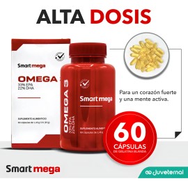 Smart Mega OMEGA 3 con 33 EPA y 22 DHA Suplemento Alimenticio 60 cpsulas Salud Cardiovascular y Cerebral                                              