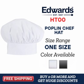 Edwards HT00 Unisex Traditional Poplin Chef Machine Washable Kitchen Hat - Black-010, NS