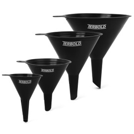 Terbold 4pc Funnel Nesting Set in BPA Free Plastic for Kitchen Cooking, Car Oil, Home, or Lab Use (Black)
