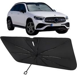 Proadsy - Paraguas parasol de parabrisas plegable para Mercedes-Benz GLC 2023-2025 2026 tipo paraguas con mango de TPU suave, estructura de resorte, material de refrigeración cristalino, protege el