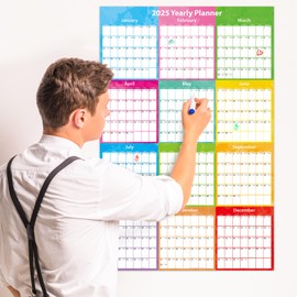 2025 Yearly Wall Calendar 2025 Wall Planner, Wet & Dry Erase Laminated Monthly Family Calendar for Office Home, Jan 2025 - Dec 2026, 34.6" x 22.8"(Fold Package)