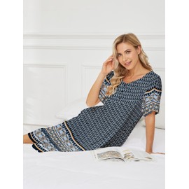 VTUOFC House Dresses for Women with Pockets Mumu Dresses Short Sleeve Moo Moos for Women Muumuu Lounge House Dress Spring Summer Paisley XXL