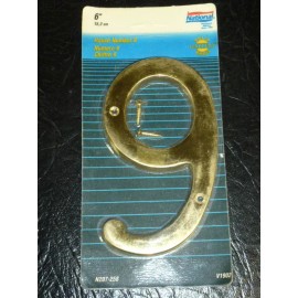 National 6" TALL SOLID BRASS HOUSE ADDRESS NUMBER, "6" or "9"