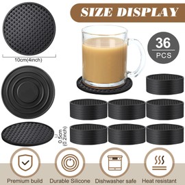 Eccliy 36 Pack Silicone Coasters for Drinks Nonslip Silicone Drink Coasters Cold Hot Heat Resistant for Table Tabletop Coffee Bar (Black)