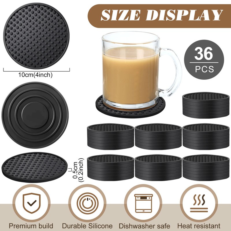 Eccliy 36 Pack Silicone Coasters for Drinks Nonslip Silicone Drink