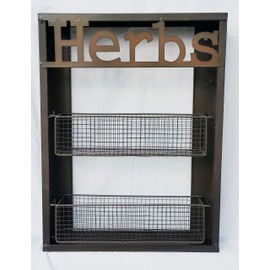 Glory & Grace Rustic Urban Vertical Wall Mount Metal Two-Tier Kitchen Garden HERBS Rack with Removable Baskets