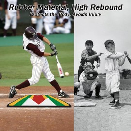 2F22E Extended Baseball Home Plate Mat, Big Highlights for Pitching and Hitting Practice, Rubber Home Plate Mat for Training