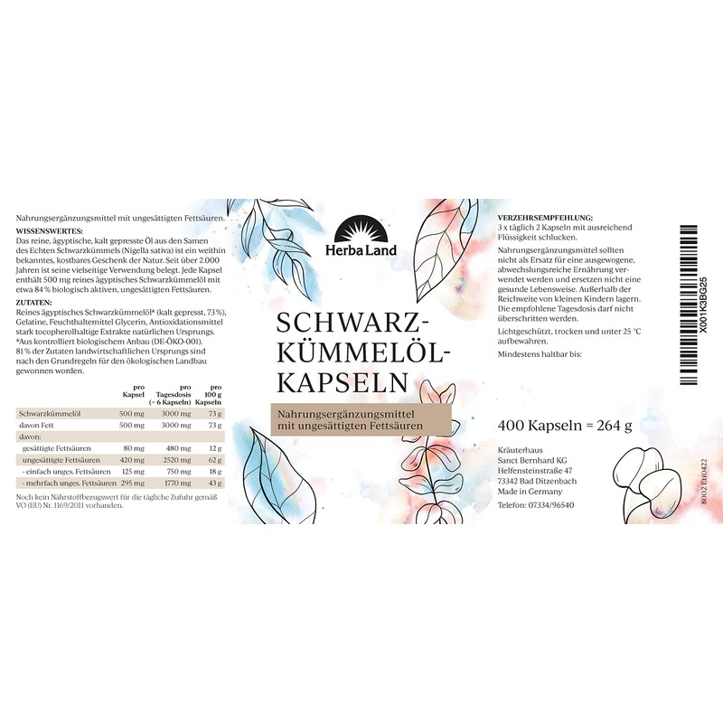 Herbaland Black Cumin Oil Capsules | 3000 mg Daily Dose
