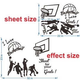 ANFRJJI 4 basketball action silhouettes Basketball Players Wall Decal Quote I love basketball shoot for your goals Basketball wall sticker Basketball hoop wall decor for Boys Room Basketball Wall Decals effect size 32x23inch JWH178 (black)