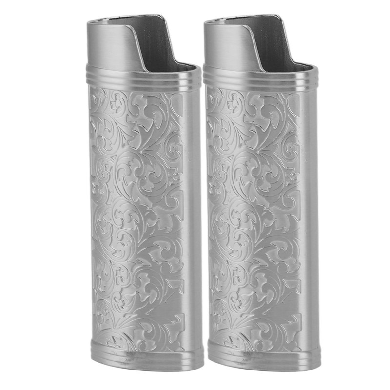 2 Pcs Lighter Case Zinc Alloy Vintage Floral Stamped Classical