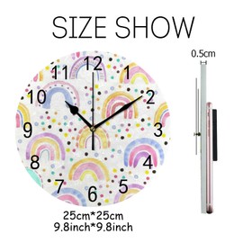 Hapuxt Wall Clock PVC 9.8 Inch Watercolor Rainbow Pastel Colors Non Ticking Silent Round Battery Operated Home Decorative Kitchen Office Living Room Bedroom