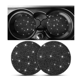 TSUGAMI Bling Car Cup Holder Coaster, 2 Pack Crystal Rhinestone Anti-Slip Insert Coasters, Universal 2.75 Inch Fashion Automotive Cup Mat, Car Interior Accessories Decor Gifts for Women (Black)