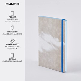 Nuuna Inspiration Book M Notebook A5 – Cloud Blue Coloured Pages with Motifs 120 g Premium Paper JeansLabel Grey Sustainably Produced in Germany