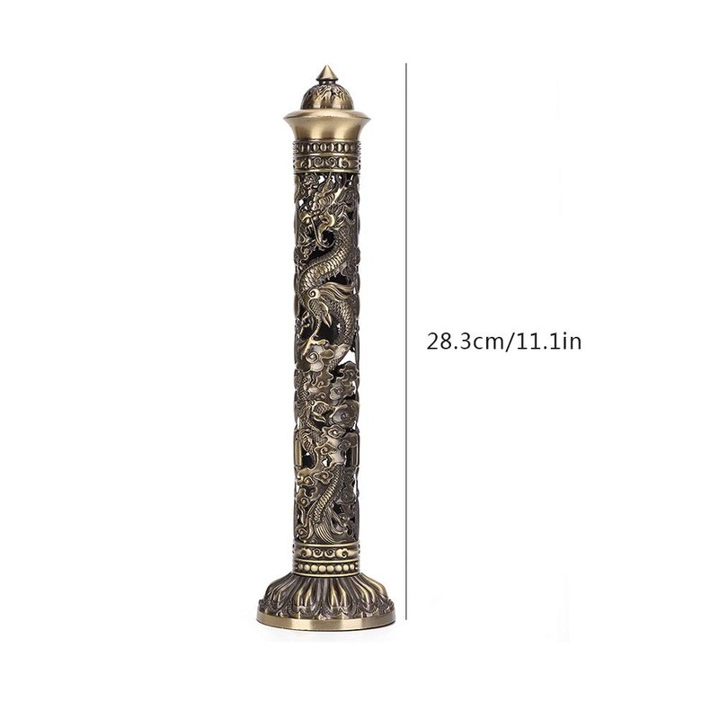 Incense Burner Holder Hollow Brass Dragon Phoenix Relief Craft Ornaments