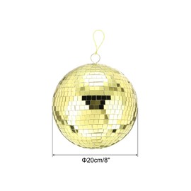 MECCANIXITY Disco Ball Mirror Ball 8 Inch Hanging Disco Balls with Hanging Ring and Rope for Party Dance Wedding Stage Festival Christmas Club Home Decoration, Gold