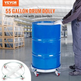 VEVOR 55 Gal Drum Dolly Heavy Duty Barrel Cart 1000lbs with Swivel Casters Steel